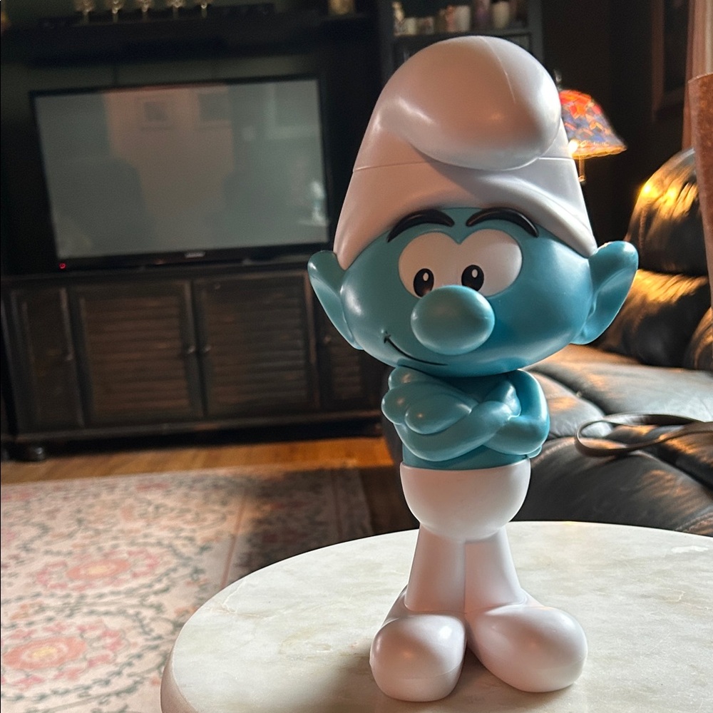 Blue Smurf Decorative Figurine Accent with White Hat